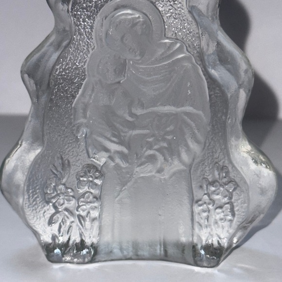 St. Joseph and Baby Jesus 4" Clear Glass Frosted Embossed Religious Paperweight - Picture 5 of 6